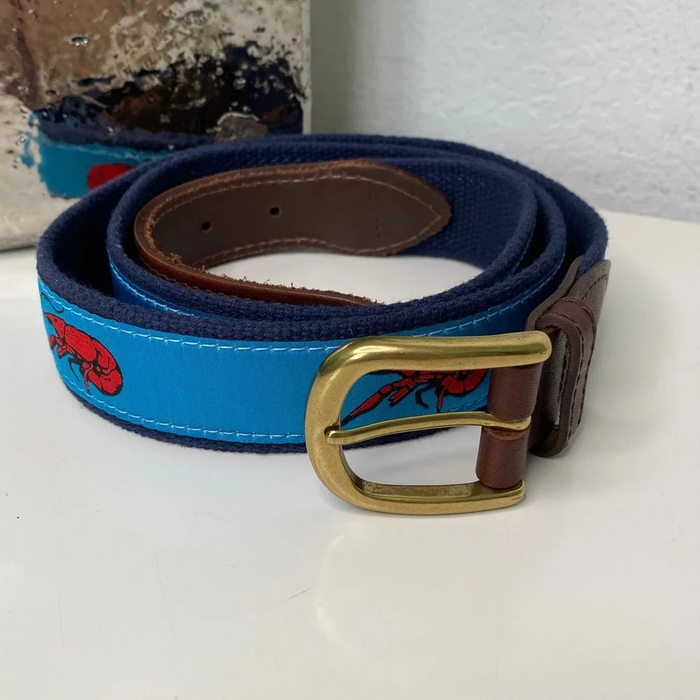 The Belted Cow‎ Co. Crawfish Print Belt Men's 42 Brass Buckle Preppy Nautical